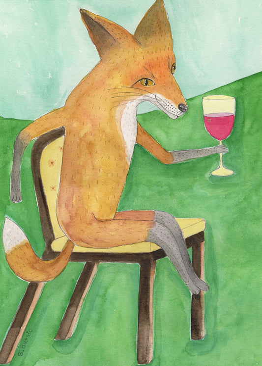 Herr Fuchs trinkt Rotwein | Leinwand