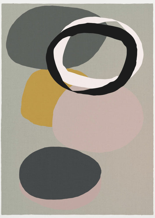 Abstract Circles in Muted Tones with Black Ring | Poster