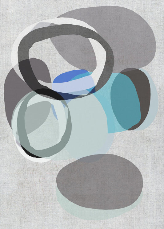 Abstrakte Formen in Blau-, Grau- und Schwarztönen | Poster