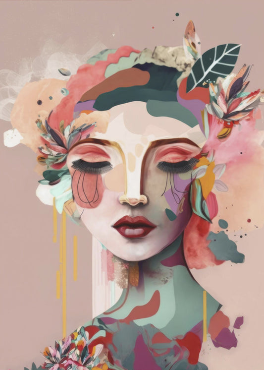 Woman Face Portrait with Floral Elements | Poster