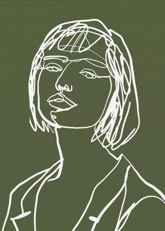 Line Art weiblich grün | Leinwand