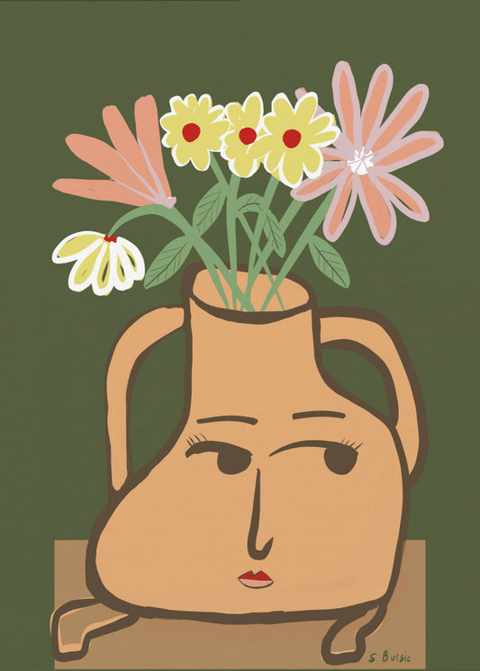 Dame in Vase mit Blumen | Leinwand