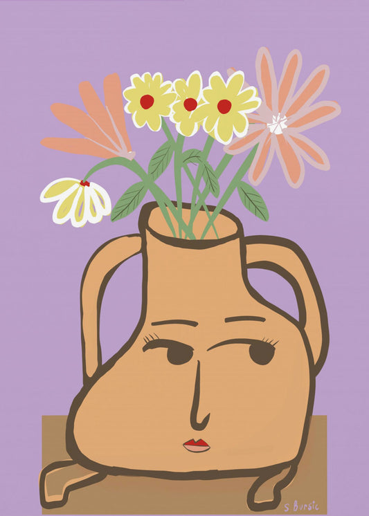 Dame in Vase mit Blumen | Leinwand