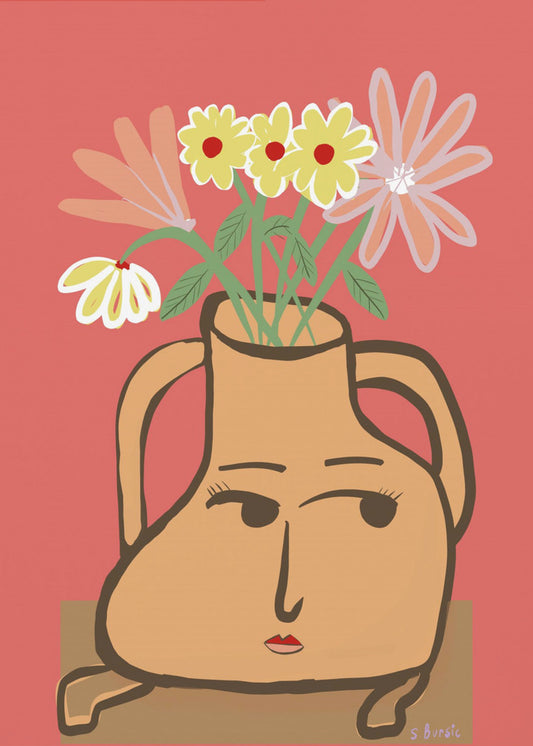 Dame in Vase mit Blumen | Leinwand