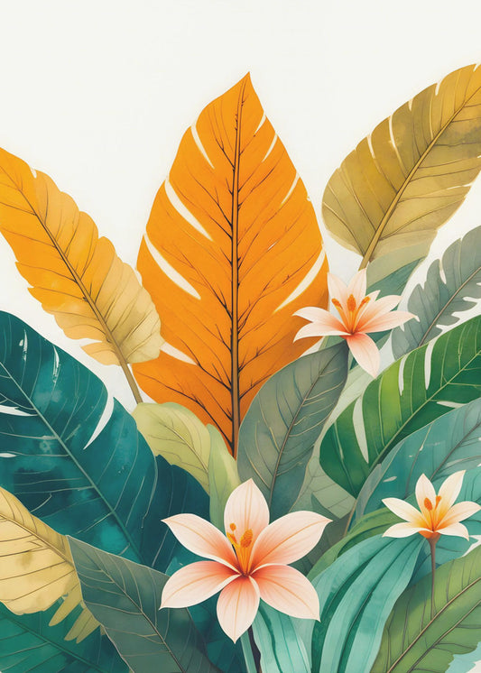 Tropische Blätter und zarte Blüten | Poster