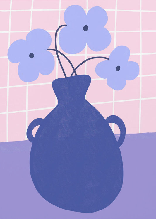 Minimalistische Vase mit blauen Blumen | Leinwand