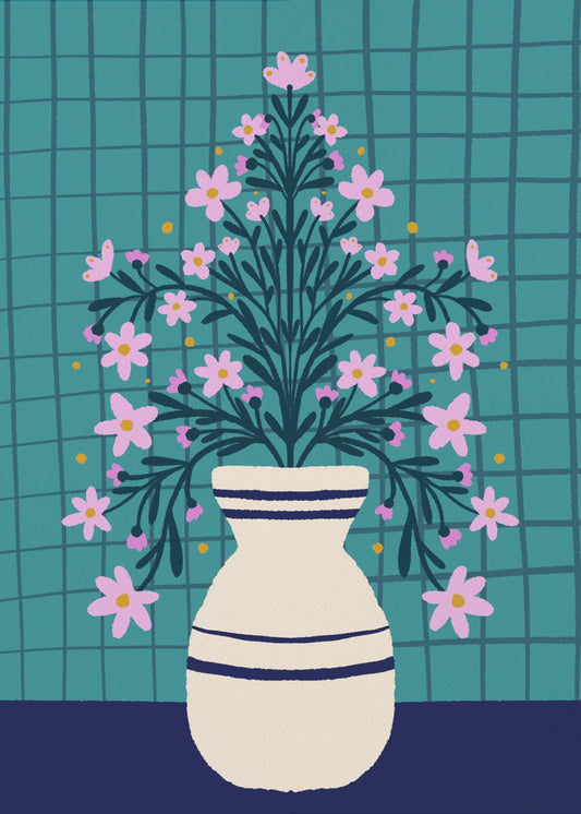 Türkisfarbene Blumen in einer Vase | Leinwand