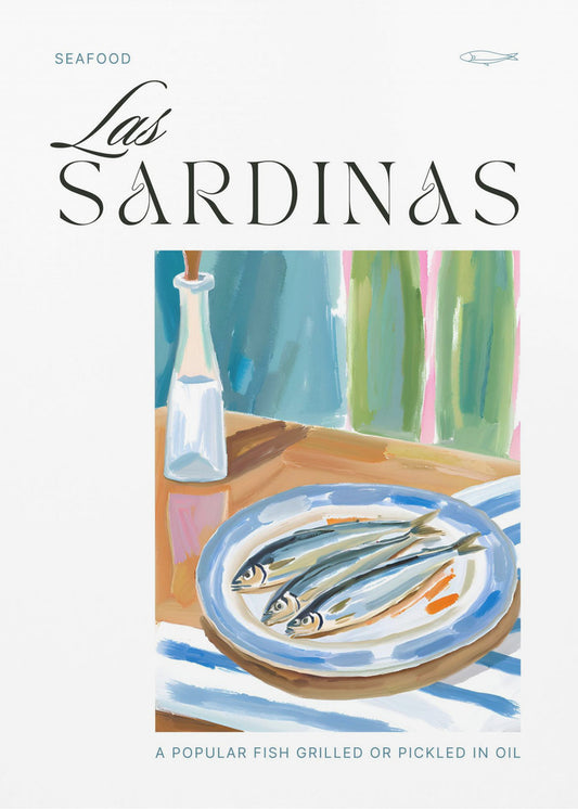 Teller Sardinen mit Flasche | Leinwand