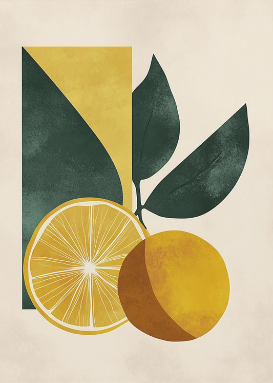 Gelbe Zitrone mit grünen Blättern Serenity | Poster