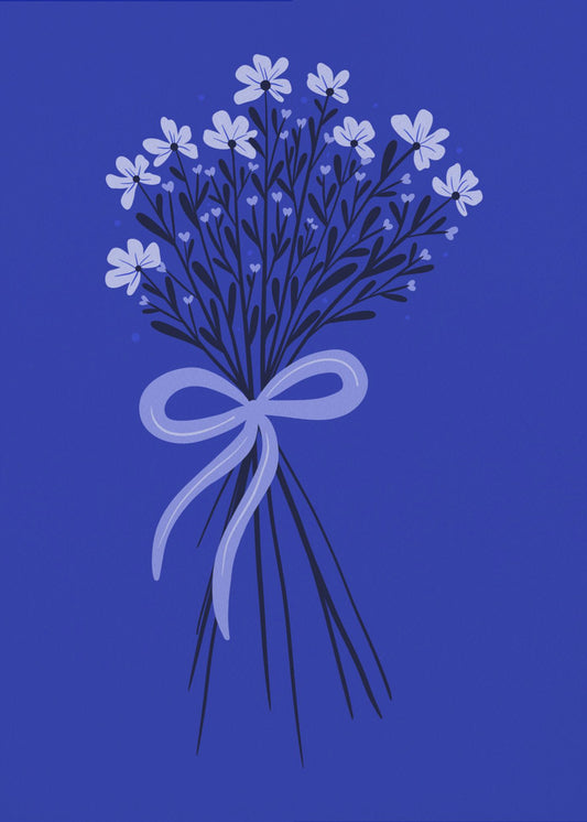 Blumenstrauß mit Schleife - monochrom blau | Leinwand