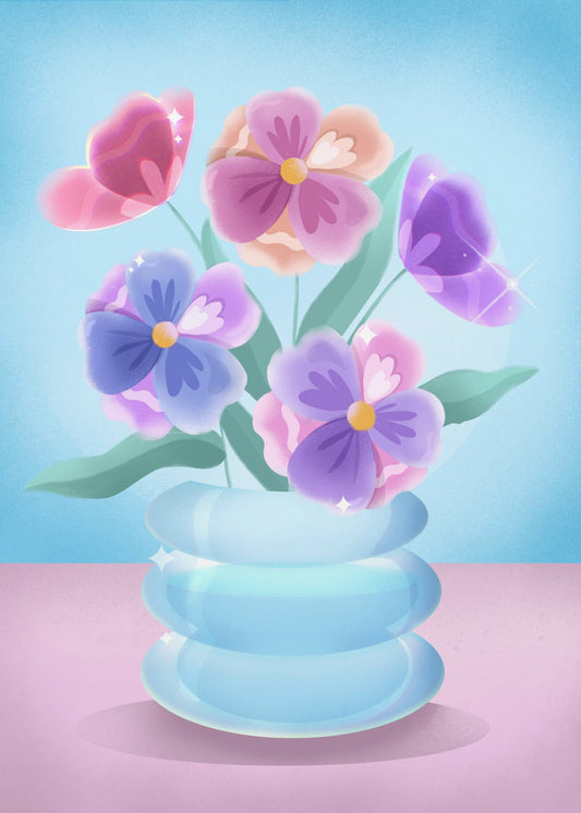 Blütenblätter in blauer Vase | Leinwand
