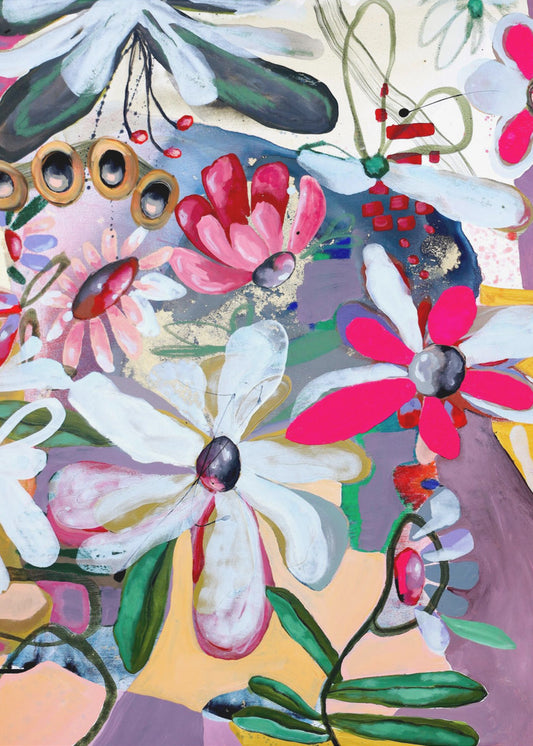 Lebendige Blumen mit kräftigen rosa und weißen Blütenblättern | Leinwand