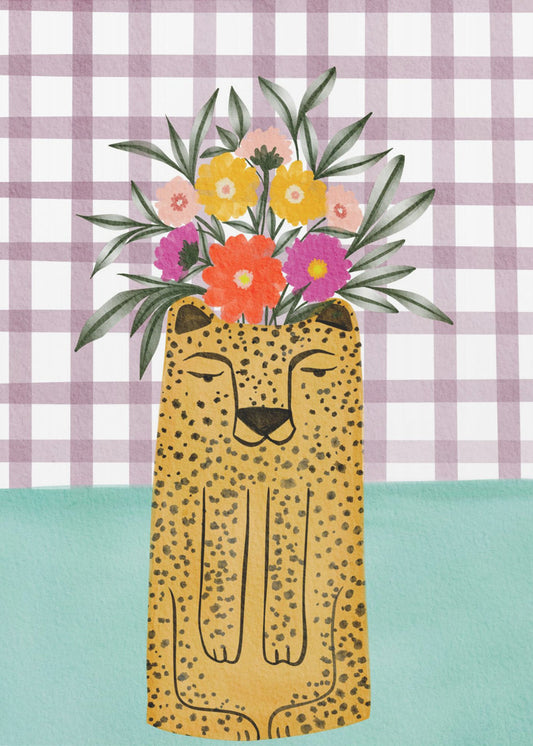 Vase in Leopardenform mit Blume | Leinwand