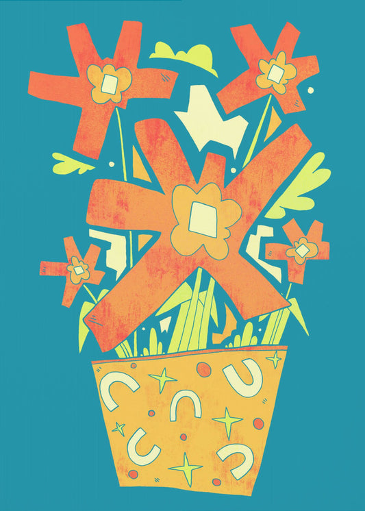 Abstrakte Blumen in einem dekorativen Topf | Poster