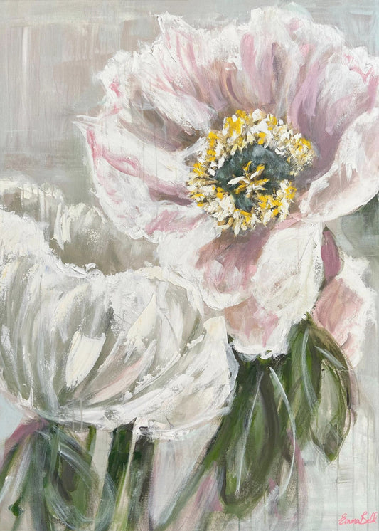 Zarte weiße und rosa Blumen | Leinwand