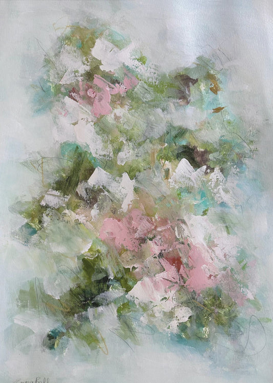 Florale Pinselstriche in Rosa und Grün | Leinwand