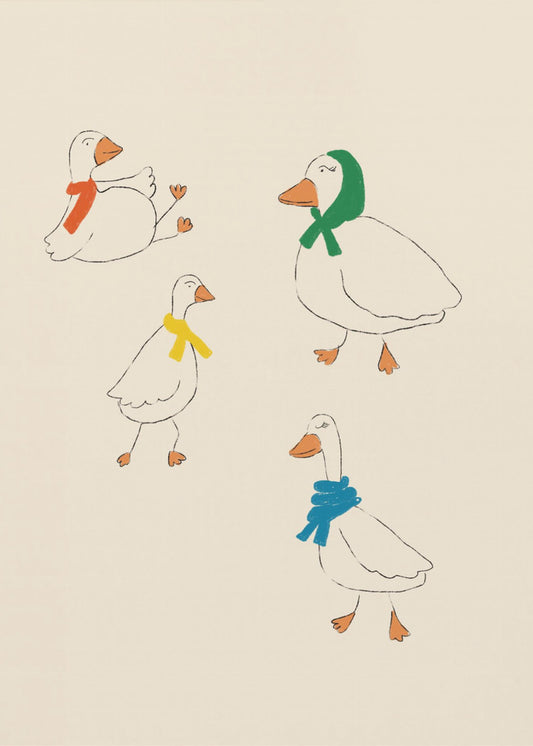 Enten in bunten Schals | Leinwand