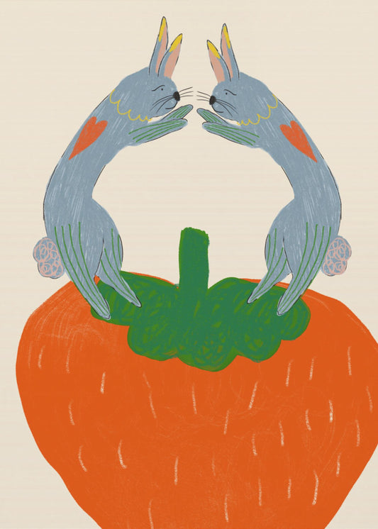 Kaninchen auf Erdbeere | Poster