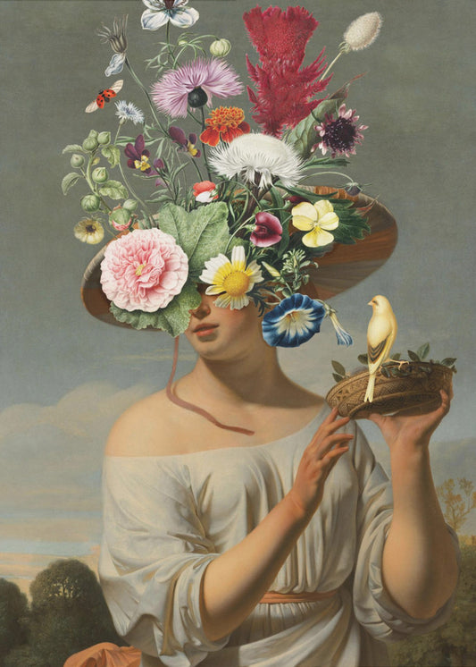 Frau mit großem Blumenhut | Leinwand