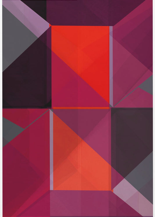 Geometrische Komposition mit kräftigen Rot- und Lilatönen | Leinwand