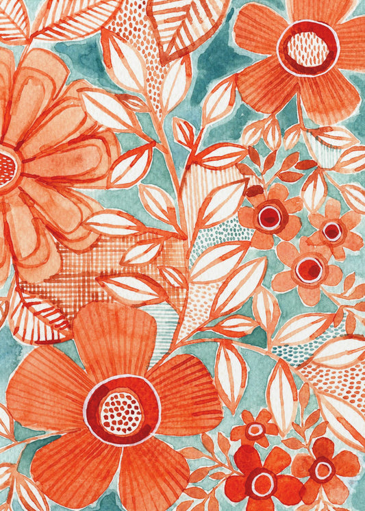 Rote Gänseblümchen mit Aqua | Leinwand