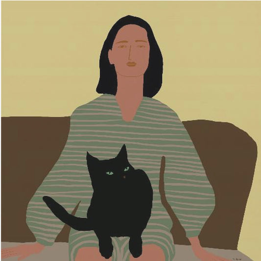 Sitzende Dame mit schwarzer Katze. | Leinwand