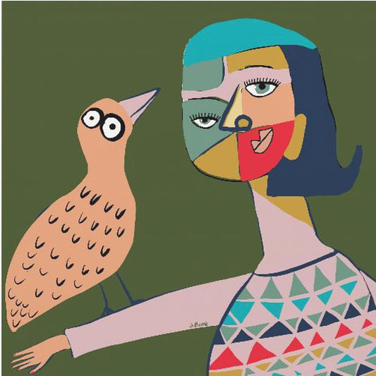 Dame mit Vogel | Leinwand