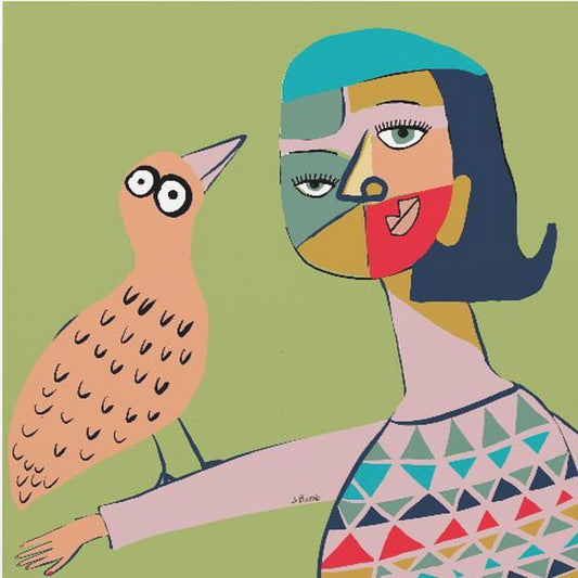 Dame mit Vogel | Leinwand