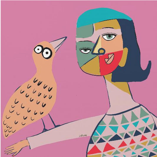 Dame mit Vogel | Leinwand