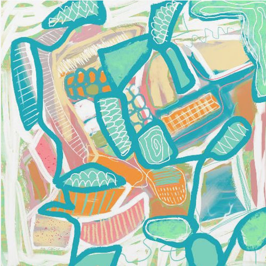 Blaues und orangefarbenes Muster | Leinwand