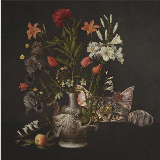 Vintage Vase mit leuchtenden Blumen | Leinwand
