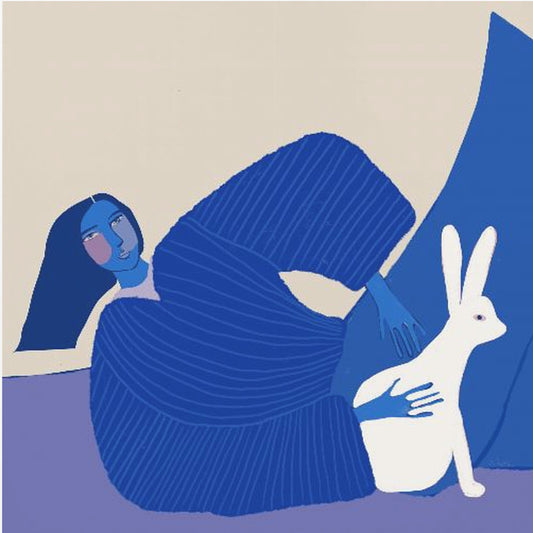 Blaue Dame mit Kaninchen | Leinwand